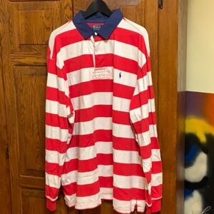 Ralph Lauren rugby. Red and white stripes/blue collar Size:3XLT